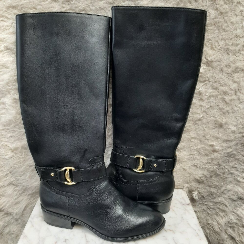 Ralph Lauren Boots MICAH Women's Knee High Tall Riding Black Leather Zipper 7B